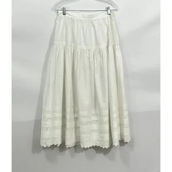 DOEN Sz M Medium Sebastiane Skirt Midi Scalloped Ivory Powder A-Line - Picture 13 of 16